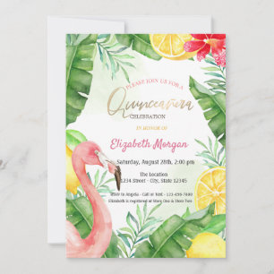 Watercolor Summer Flamingo Quinceanera Invitation