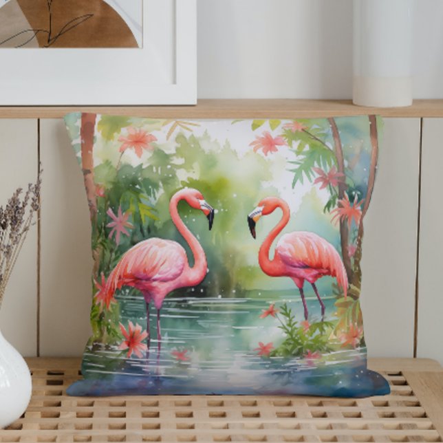 Watercolor Summer Flamingos Cushion (Creator Uploaded)