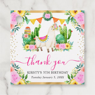 Watercolor Summer Floral Llama Birthday Favour Tags