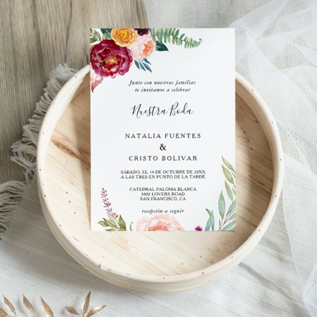 Watercolor Summer Floral Spanish Wedding Invitation (Creator Uploaded)