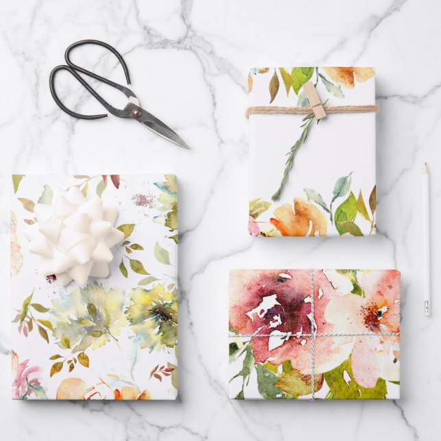 Watercolor Summer Floral Wrapping Paper Sheets (Front)