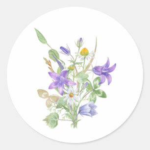 Watercolor Summer Flowers Classic Round Sticker