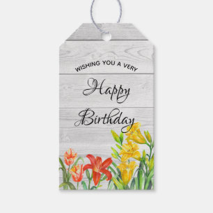 Watercolor Summer Flowers Happy Birthday Gift Tags