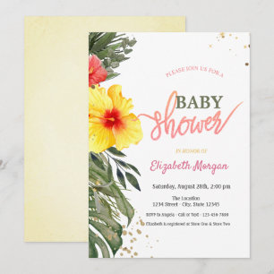 Watercolor Summer Flowers Hibiscus Baby Shower  Invitation