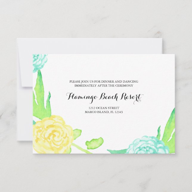 Watercolor Summer Flowers Wedding Reception Card (Front)