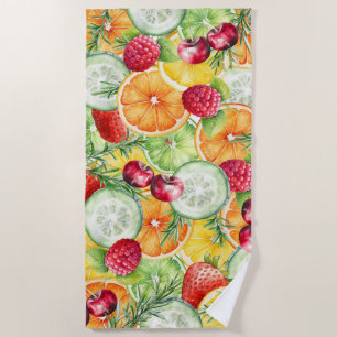 Watercolor Summer Fruit Beach Towel