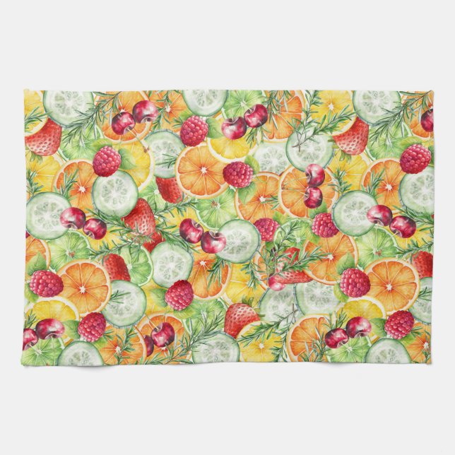 Watercolor Summer Fruit Tea Towel (Horizontal)