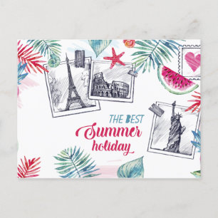 Watercolor summer holiday postcard