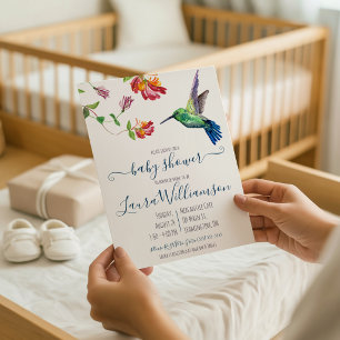 Watercolor Summer Hummingbird Baby Shower Invitation