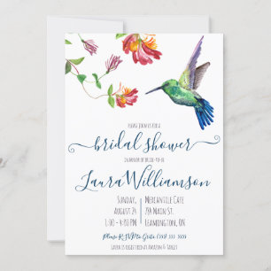 Watercolor Summer Hummingbird Bridal Shower Invitation