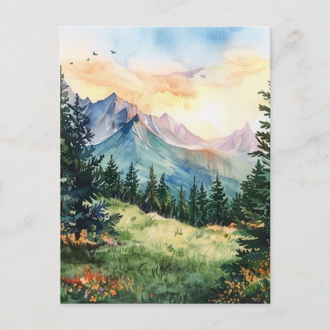 Watercolor Summer Mountain Postcard (Front)