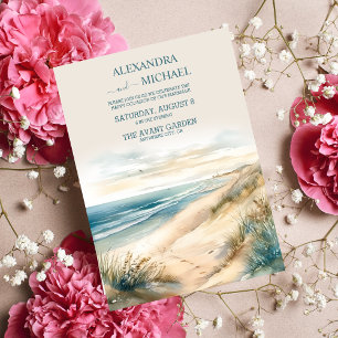 Watercolor Summer Ocean Beach Wedding Invitation