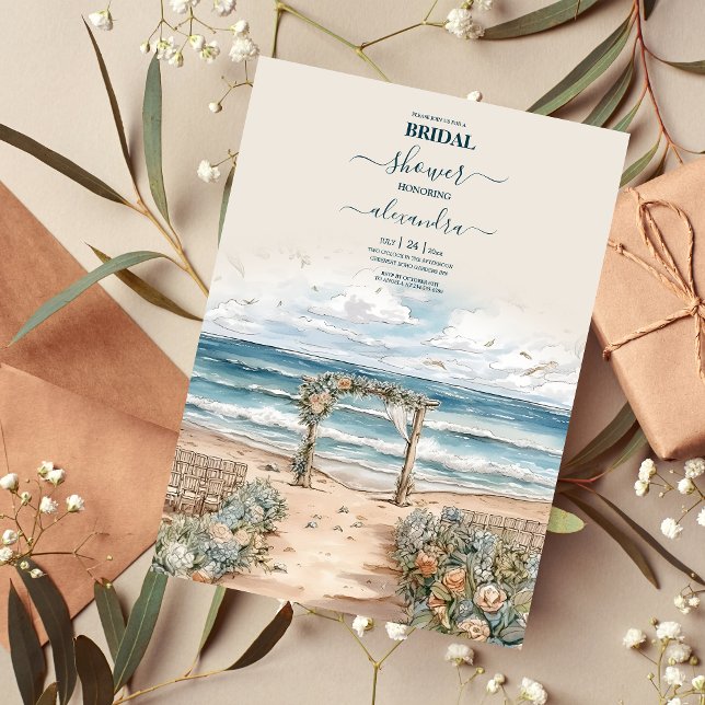 Watercolor Summer Ocean Beach Wedding Invitation (Creator Uploaded)