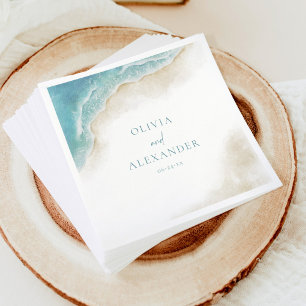 Watercolor Summer Ocean Beach Wedding Napkin