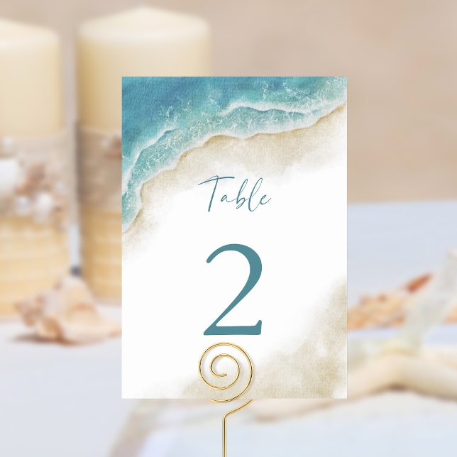 Watercolor Summer Ocean Beach Wedding Table Number (Creator Uploaded)