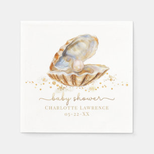 Watercolor Summer Ocean Little Pearl Baby Shower Napkin