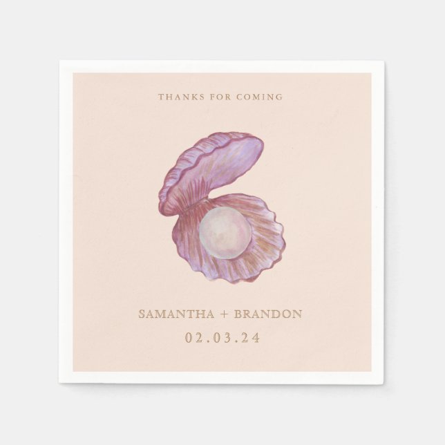 Watercolor summer Ocean Seashell pearl Napkin (Front)