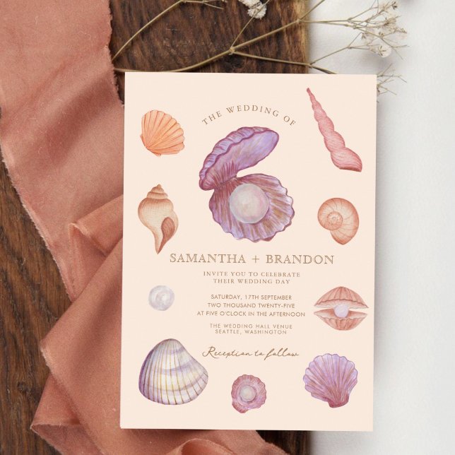 Watercolor summer Ocean Seashell pearl Wedding Invitation (Creator Uploaded)