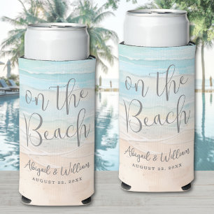 Watercolor Summer On The Beach Wedding Seltzer Can Cooler