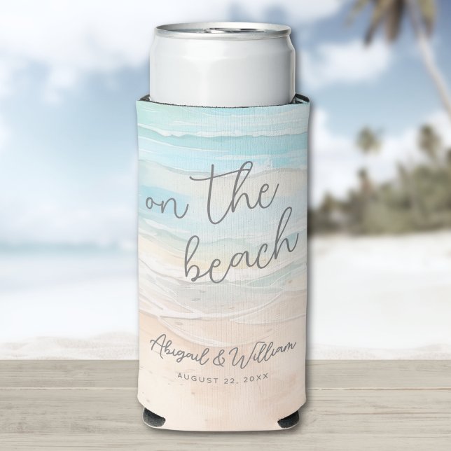Watercolor Summer On The Beach Wedding Seltzer Can Cooler (Watercolor Summer On The Beach Wedding Seltzer Can Cooler)