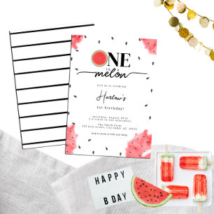 Watercolor Summer ONE in a Melon Red Watermelon Invitation