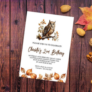 Watercolor Summer Owl Birthday Invitations