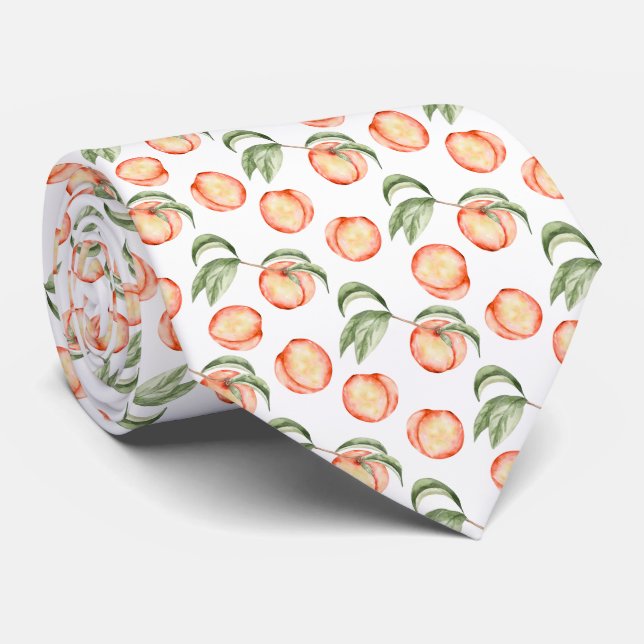 Watercolor Summer Peach Pattern Tie (Rolled)