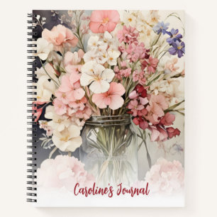 Watercolor Summer Pink Bouquet Cottagecore Journal