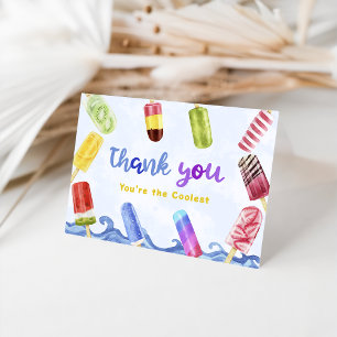 Watercolor Summer Popsicle Birthday Party Thank You Card