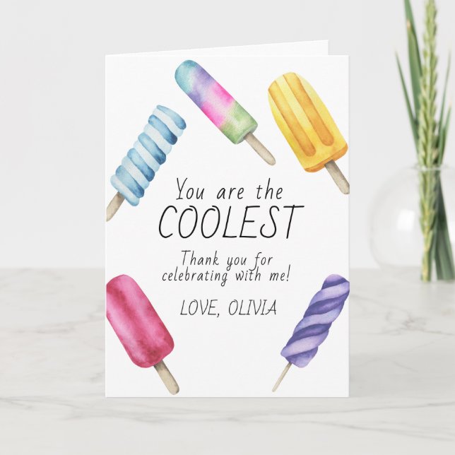 Watercolor Summer Popsicle Birthday thank you (Front)