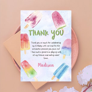Watercolor Summer Popsicle Birthday Thank You Card