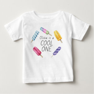Watercolor Summer Popsicle Ice Cream Birthday Baby T-Shirt