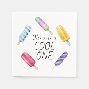 Watercolor Summer Popsicle Ice Cream Birthday Napkin