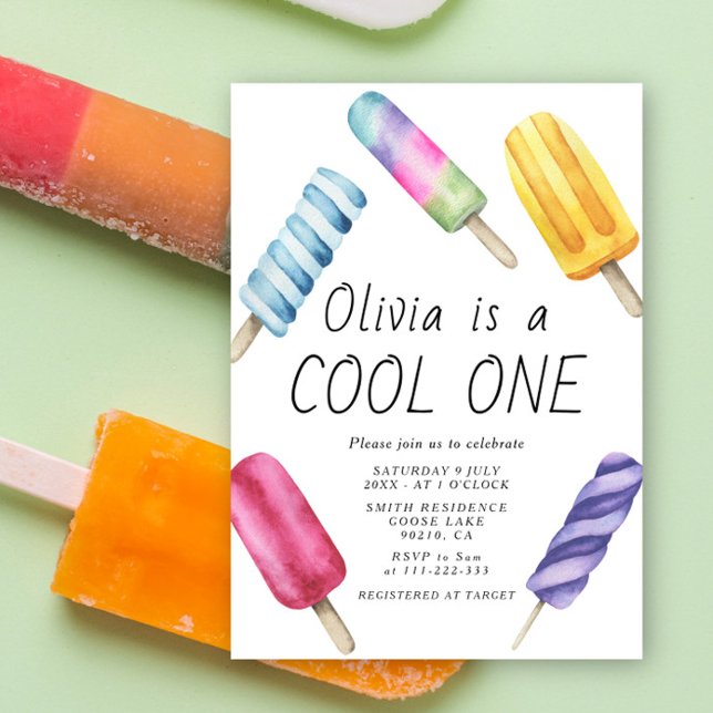 Watercolor Summer Popsicle Ice Cream Kids Birthday Invitation (Creator Uploaded)