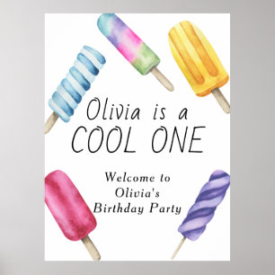 Watercolor Summer Popsicle Ice Cream Kids Birthday Poster