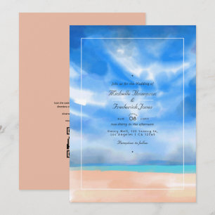 Watercolor Summer QR Code RSVP Beach Wedding Invitation