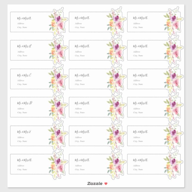 Watercolor Summer Roses Guest Address (Sheet)
