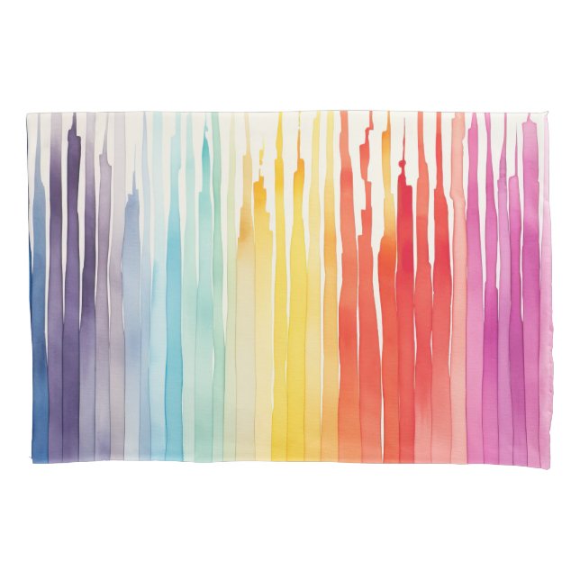 Watercolor Summer Stripes Pillowcase (Front)