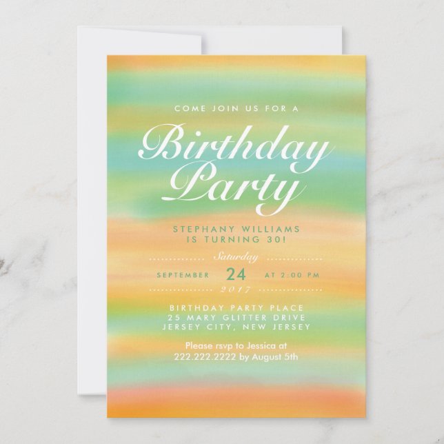 Watercolor Summer Sunset Birthday Party Invite (Front)