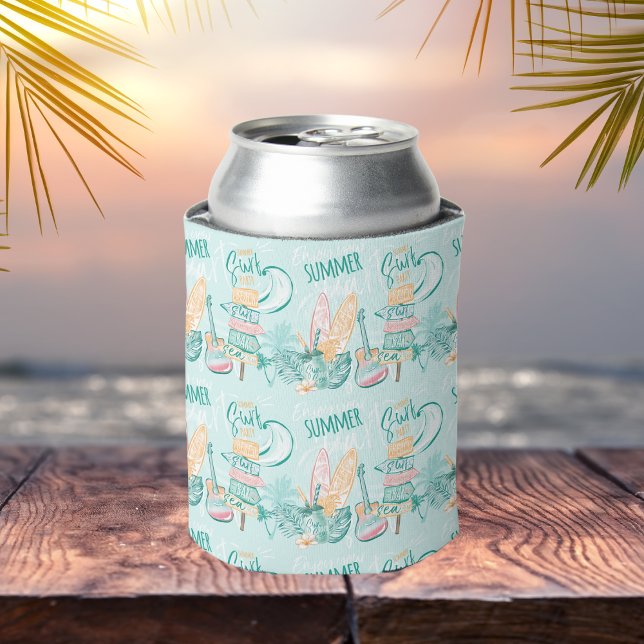 Watercolor Summer Surf Party Beverage  Can Cooler (Creator Uploaded)