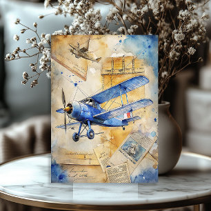 Watercolor summer travel blue retro airplane  tissue paper