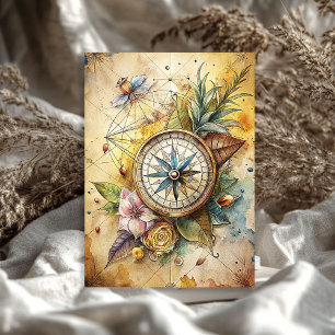 Watercolor summer travel retro floral compass  tissue paper