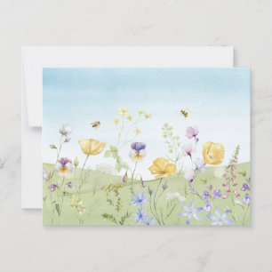 Watercolor Summer Wildflowers, Honeybees Postcard