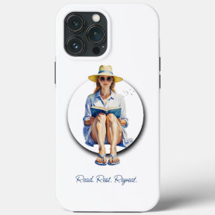 Watercolor Summer Woman with Sun Hat and Book iPhone 13 Pro Max Case