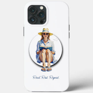 Watercolor Summer Woman with Sun Hat and Book  iPhone 13 Pro Max Case