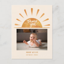 Watercolor Sun Custom Baby Photo Baby Shower Thank