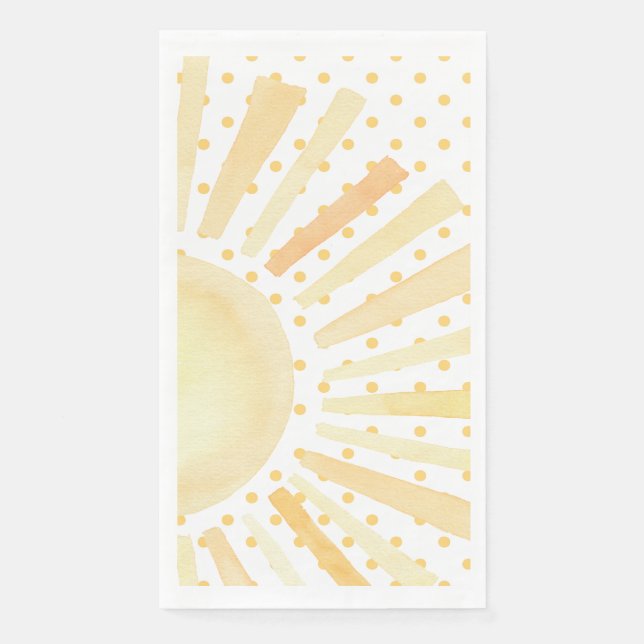 Watercolor Sun Orange Yellow Polka Dots Summer Napkin (Front)