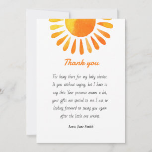 Watercolor sun rays baby shower thank you card
