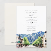 Watercolor Sun Valley Idaho Skyline Town Wedding