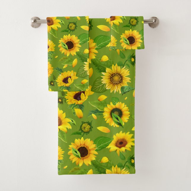 Watercolor Sunflower 4 Bath Towel Set (Insitu)